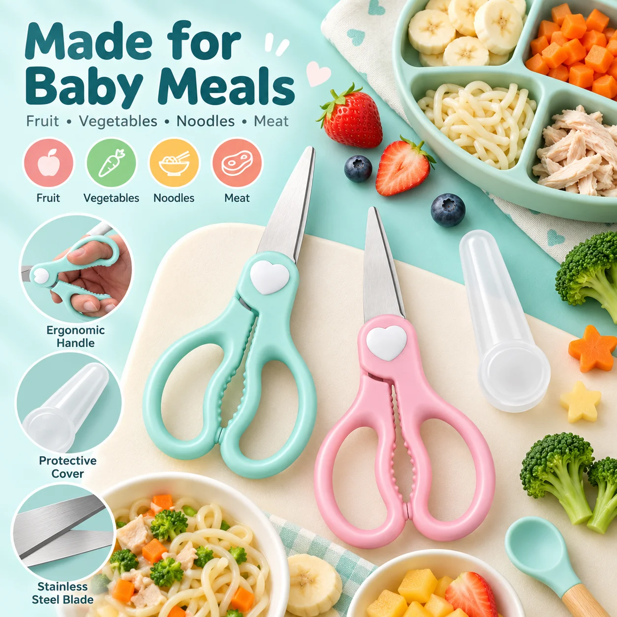 Baby Food Scissors - Tijeras portátiles para alimentos de bebé,